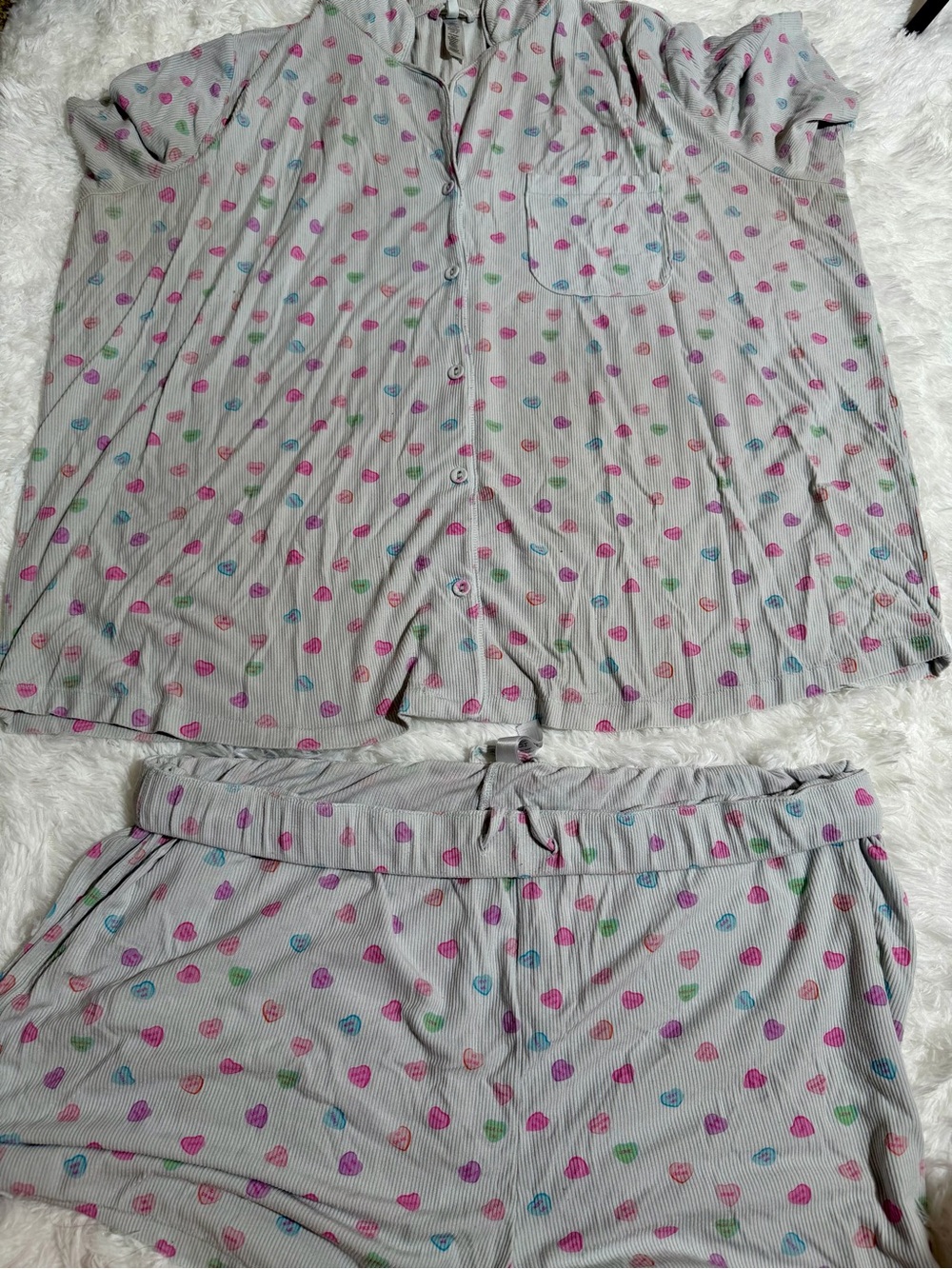 SKIMS 2X Matching Pajama Set Valentines Conversation Hearts Ribbed Button Down